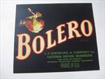 Old Vintage 1940's - BOLERO - Apple Crate LABEL - L.P. Ginsburg & Co.