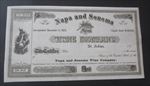 Old 1870's - NAPA and SONOMA WINE COMPANY - Stock Certificate - ST. HELENA CA.