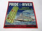 Old Vintage 1940's PRIDE OF THE RIVER - Asparagus LABEL - Paddle Wheel Steamboat