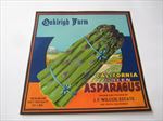 Old Vintage 1930's - OAKLEIGH FARM - Asparagus LABEL - Rio Vista CA.