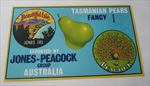 Old Vintage 1940's - PEACOCK - Tasmanian PEARS - LABEL - Australia