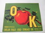 Old Vintage 1940's - OK Brand - Apple Crate Label - Chelan Falls WASH.