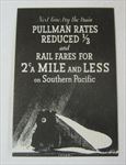 Old Vintage c.1930's - S.P RAILROAD / PULLMAN Train FARES / RATES - REDUCED 