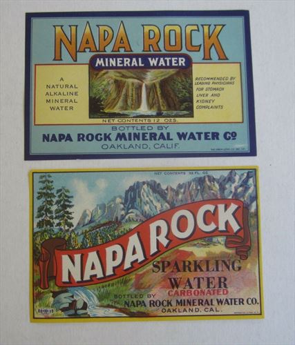 2 Old Vintage 1930's - NAPA ROCK Mineral Water Co. - LABELS - OAKLAND CA. 