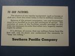Old Vintage 1940's WWII - S.P. Railroad - Military Necessity - Notice CARD 