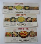 3  1930's - DINETTE Brand - CAN LABELS - Pineapple / Fruit Cocktail