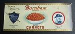 Old Vintage 1920's - Burnham Diced Carrots - CAN LABEL - Newark N.Y.
