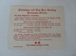 Old Vintage 1949 - S.P. RAILROAD - Christmas New Year Service - Schedule CARD 