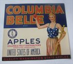  1940's - COLUMBIA BELLE - APPLE Crate LABEL - LADY LIBERTY - Blue