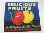 1940's DELICIOUS FRUITS - APPLE Crate LABEL - Maysville KY.