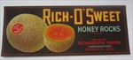  1940's RICH O'SWEET - Honey Rocks - Melon LABEL - Hicksville OH.