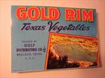  Lot of 100 Old Vintage - GOLD RIM Texas Vegetables LABELS - Weslaco