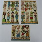 Set of 3 Old c.1920 Antique - French Game PRINTS - 20 COMIC CHARACTERS - CUBES 