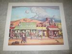 Old c.1960 - The MINING TOWN - Art PRINT - Clyde Forsythe GOLD STRIKE Series 