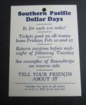 Old Vintage c.1930's - S.P. Railroad - Dollar Days - San Francisco Fares Card 