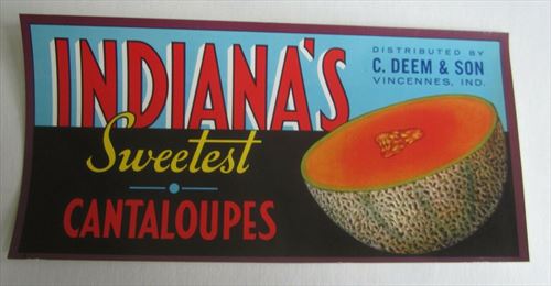 Old Vintage 1940's - INDIANA'S SWEETEST - Cantaloupe LABEL - Vincennes IND. 