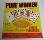 Old Vintage - PURE WINNER Sweet Potato LABEL - Louisiana - ROYAL FLUSH CARDS 