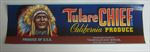 Old Vintage 1950's - TULARE CHIEF - LABEL - Indian - Tamouzian Bros. CUTLER CA. 