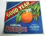 Old Vintage 1930's - GOOD YEAR - Orange Crate LABEL - Rayo - Tulare County CA.