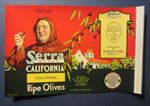  Old Vintage 1930's - SERRA - OLIVES Can LABEL - Lindsay CA. - MISSION 