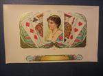  Old Antique - QUEEN OF HEARTS - Inner CIGAR BOX LABEL - Playing Cards