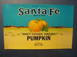 Old Vintage - c.1950's - Santa Fe Brand PUMPKIN CAN LABEL - Arkansas City Kansas