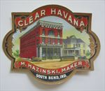  Old Antique Clear Havana Figural CIGAR LABEL M. Hazinski SOUTH BEND IND