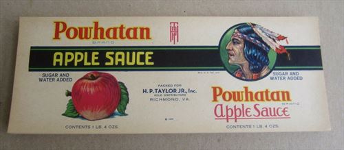  Lot of 100 Old Vintage - POWHATAN Apple Sauce - CAN LABELS - Indian 