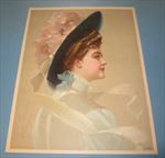 Old Vintage 1910 - Antique VICTORIAN PRINT - Fancy Lady with Blue Hat