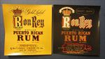 2 Old Vintage 1940's - RON REY - RUM LABELS - Hato Rey PUERTO RICO - One Quart