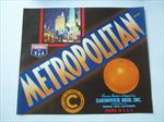  Old Vintage 1940's - METROPOLITAN Orange Crate LABEL - Orange Cove CA.