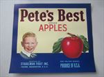  Old Vintage - PETE'S BEST - Apple Crate Label - Yakima Wash. ONE BUSHEL