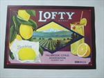  Old Vintage - 1930's LOFTY - Sunkist LEMON Crate Label - Fallbrook CA.