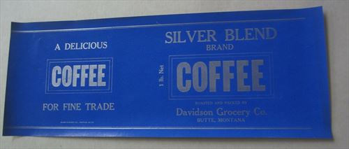 Old Vintage SILVER BLEND COFFEE - Can LABEL - Davidson Grocery - BUTTE MONTANA