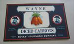 Old 1930's - Wayne - DICED CARROTS - Can LABEL - Newark N.Y. - 6 lbs. 8 oz.