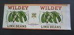 Old Vintage 1930's - WILDEY - Lima Beans - Can LABEL - Philadelphia PA. 