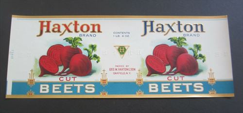 Old Vintage 1920's - HAXTON Brand - Cut Beets - Can LABEL - Oakfield N.Y.