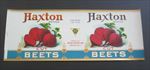 Old Vintage 1920's - HAXTON Brand - Cut Beets - Can LABEL - Oakfield N.Y.