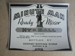 Old Vintage c.1940 MINUTE MAN - HY-BALL Ready Mixer / Soda LABEL - Newport N.H.