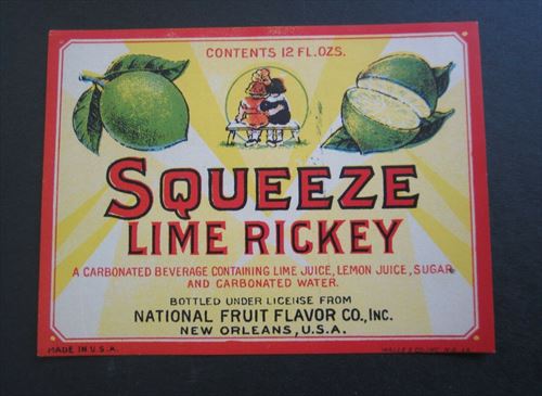 Old Vintage 1920's - SQUEEZE - Lime Rickey - SODA LABEL - New Orleans LA. 