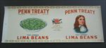 Old Vintage 1930's - PENN TREATY - Lima Beans - Can LABEL - Philadelphia PA. 