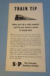 Old 1940's WWII S.P. RAILROAD - TRAIN Announcement CARD - TRAIN TIP - Stay Home 