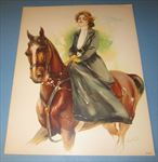 Old Vintage 1908 Antique - VICTORIAN PRINT - Sporting Girls - LADY RIDING HORSE