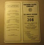 Old Vintage 1956 - S.P. RAILROAD - LOS ANGELES Div. - Employee TIME TABLE 208
