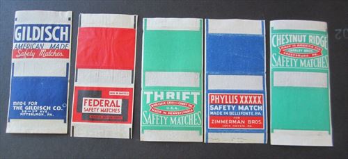 Lot of 5 Old Vintage - Safety Matches - MATCH BOX LABELS - PENNSYLVANIA