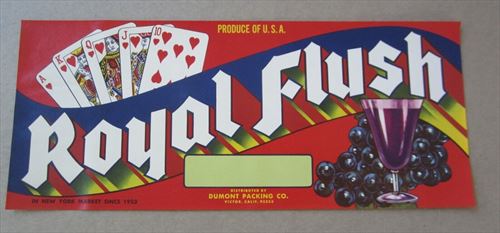 Old Vintage - ROYAL FLUSH - Poker Cards - Grape LABEL - Victor CA. 
