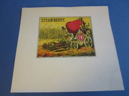  Old Antique - STRAWBERRY - Inner CIGAR LABEL - Gnome / Mice / Carriage