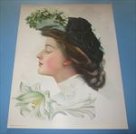 Old Vintage 1906 - Antique VICTORIAN PRINT - Lady - EASTER LILY FLOWER 
