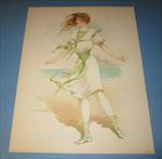 Old Vintage 1908 Antique VICTORIAN PRINT Sporting Girls  Bathing Beauty SEASHORE