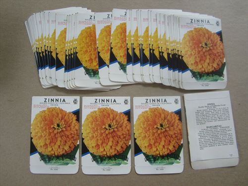  Lot of 50 Old Vintage 1950's ZINNIA Orange Flower SEED PACKETS - Empty